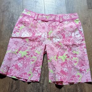 Lilly Pulitzer Size 4 Palm Beach Fit Pink Green White Bermuda Shorts Lions